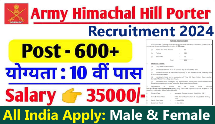 Army Himachal Hill Porter Recruitment 2024
